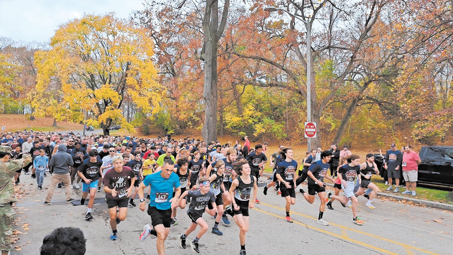 ON YOUR MARK: The racers take off running as the 9th Annual Park View 5k begins. The event benefits Operation Stand Down Rhode Island, an organization based in Johnston. (Photos courtesy of Cranston Public Schools)